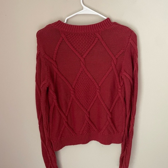 Cabi Mulberry Red Cable Knit Square Neck Women’s Pullover Sweater - Picture 5 of 6
